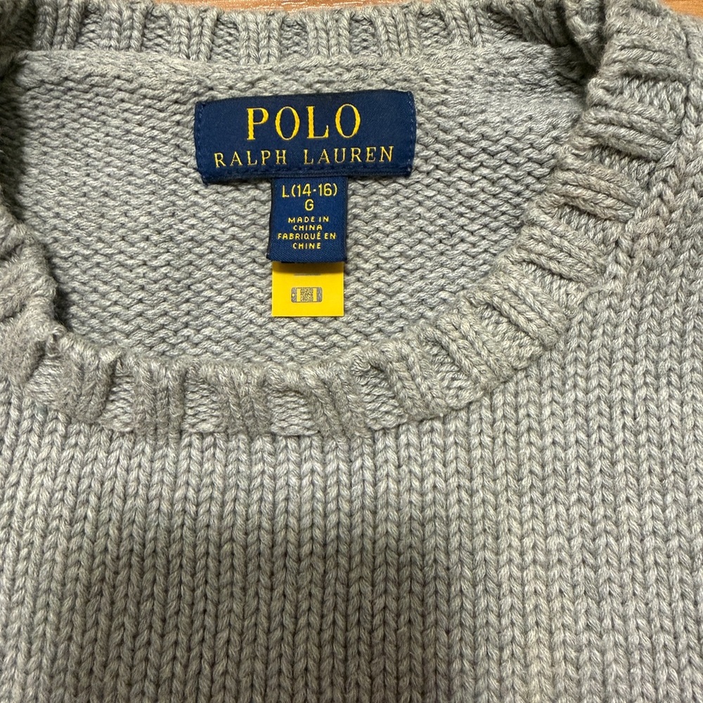 Polo by Ralph Lauren Gray Crewneck Sweater with Flag - Picture 3 of 4